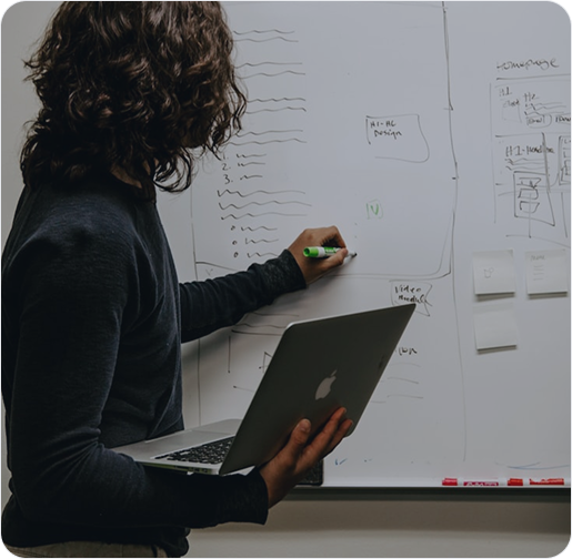 A researcher mapping insights on a whiteboard