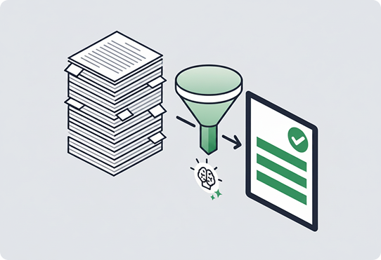 Documents being condensed into a summary