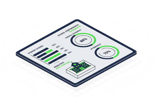 School performance dashboard with health score and trends